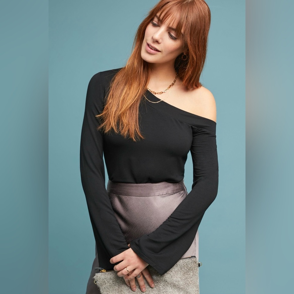 ANTHROPOLOGIE / LEA & VIOLA Mavis One-Shoulder Top - Black - Sz XS